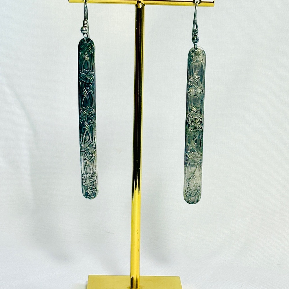 Sterling Silver Art Deco Etched Earrings